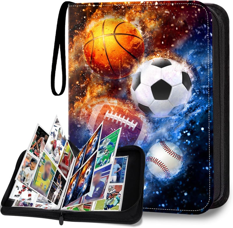 HESPLUS 400 Pockets Sports Card Binder, Sports Trading Cards Display Case with Sports Card Sleeves Card Holder Protectors Set for Football Baseball Basketball Soccer Sports Cards Collector Album - Image 1
